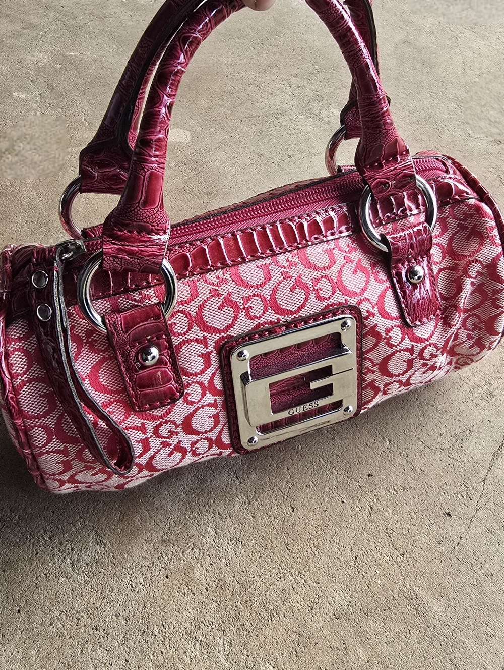 Vintage Y2K GUESS Pink Monogram Logo Mini Micro Barrel Bag Purse